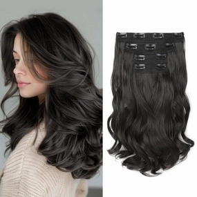 HOOJIH Hair Extensions - 14" Short Curly Clip in Extensions, 4PCS Black Brown, Invisible Lace Weft, Natural Soft Hairpieces for Women