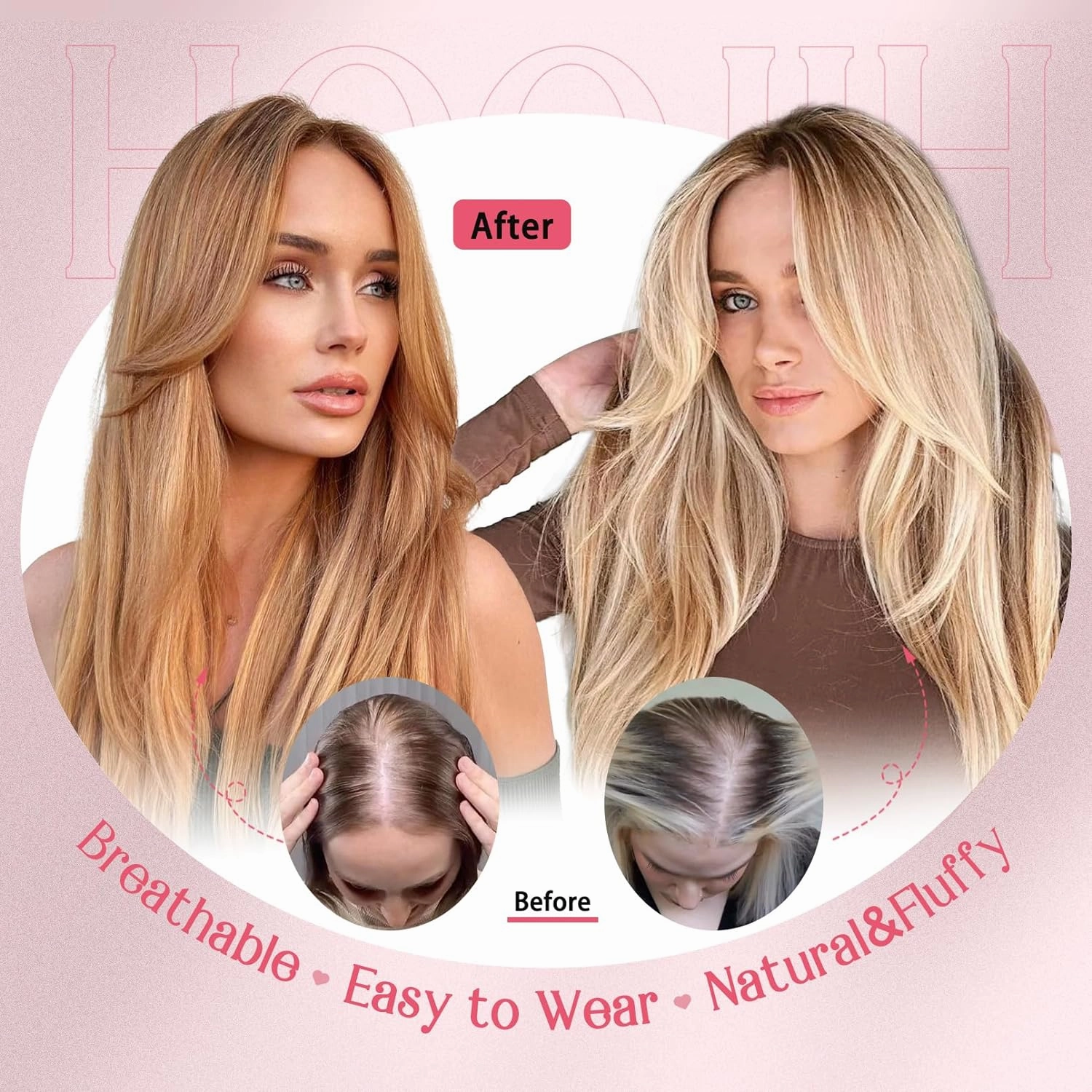 HOOJIH Hair Topper - Short Layered Wig with Bangs for Women with Thinning Hair, 14 Inch Slightly Curled Ends - Synthetic Fiber, Ombre Ash Blonde with Dark Root
