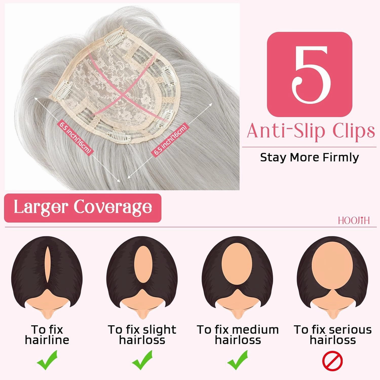 HOOJIH Hair Topper, Short Layered Hair Topper with Bangs for Women with Thinning Hair 14 Inch Slightly Curled Ends Wiglets Synthetic Fiber Hair Pieces for Women - Silver Gray With Little Brown Mixed