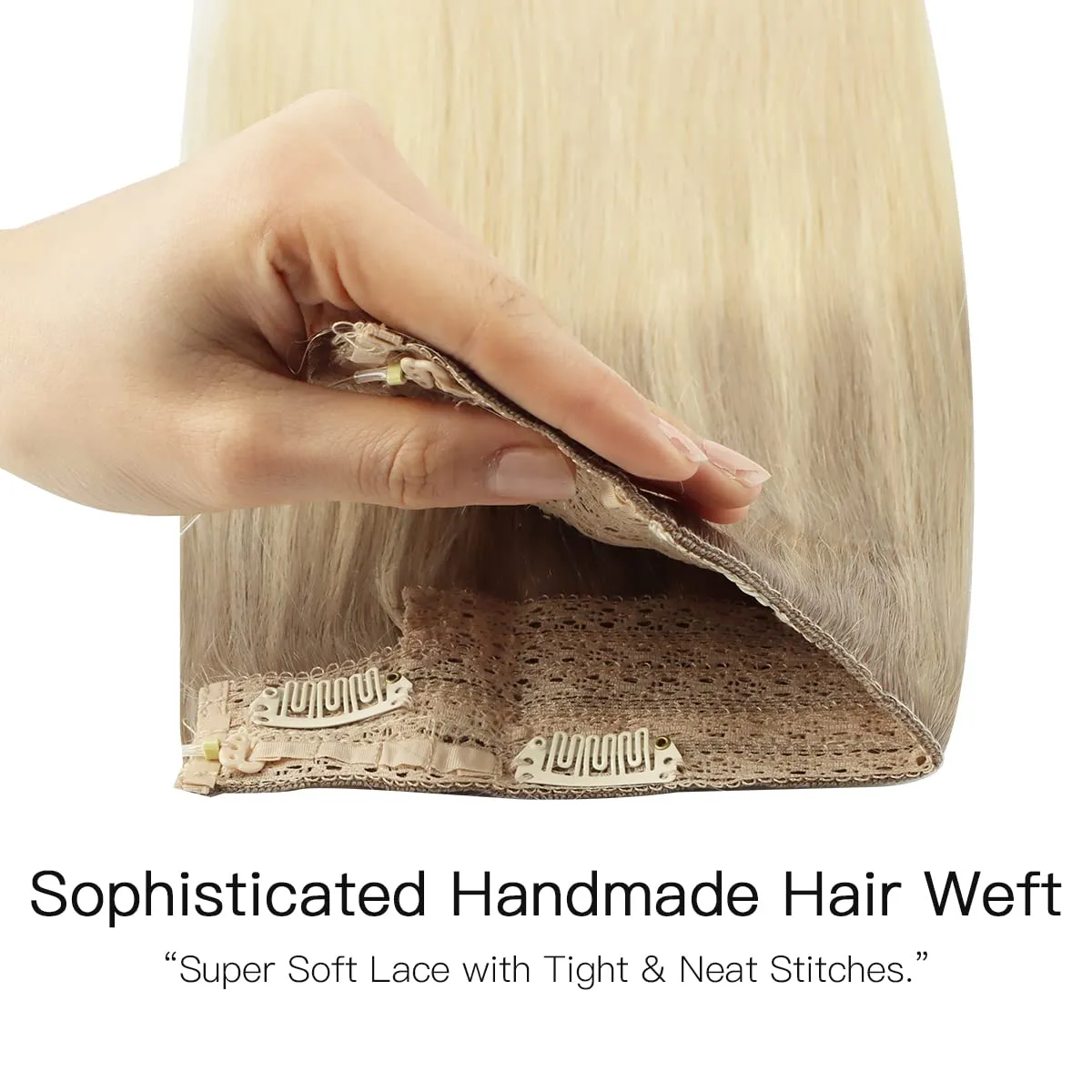HOTBANANA Wire Hair Extensions, 14 inch 75g Ash Blonde to Golden & Platinum Blonde Fish Line Real Human Remy Straight Invisible Wire Extensions