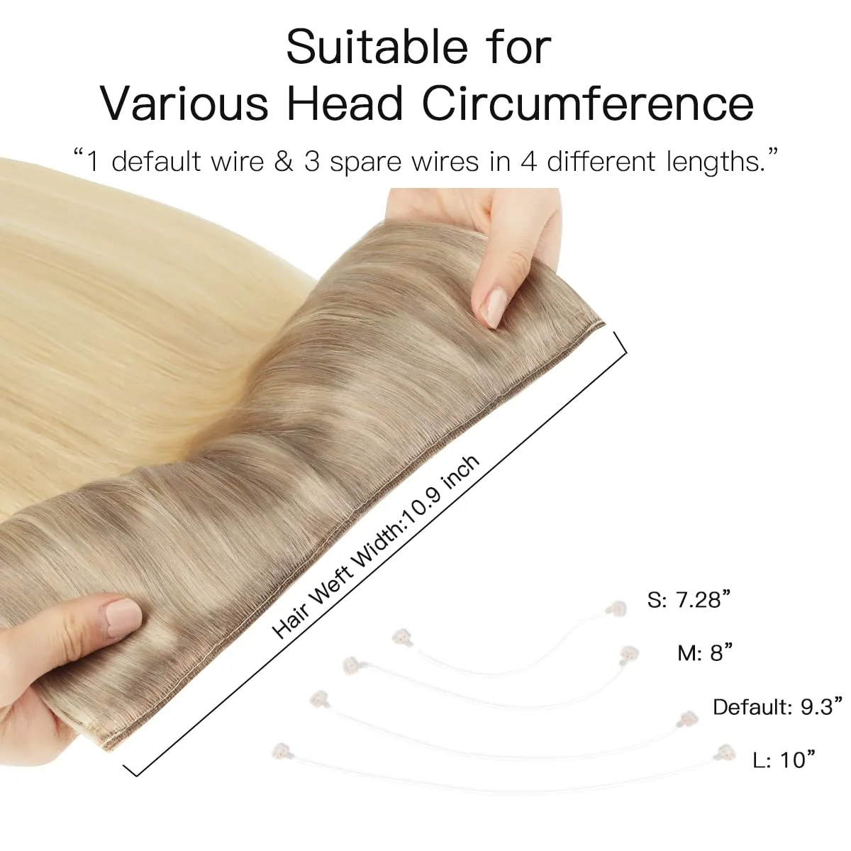 HOTBANANA Wire Hair Extensions, 14 inch 75g Ash Blonde to Golden & Platinum Blonde Fish Line Real Human Remy Straight Invisible Wire Extensions