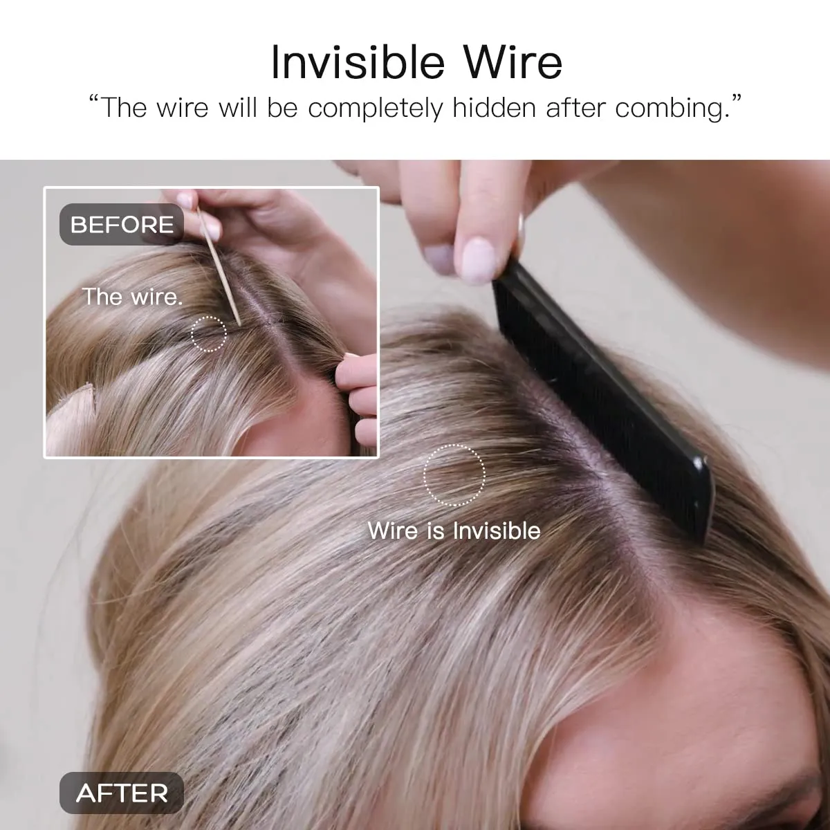HOTBANANA Wire Hair Extensions, 14 inch 75g Ash Blonde to Golden & Platinum Blonde Fish Line Real Human Remy Straight Invisible Wire Extensions