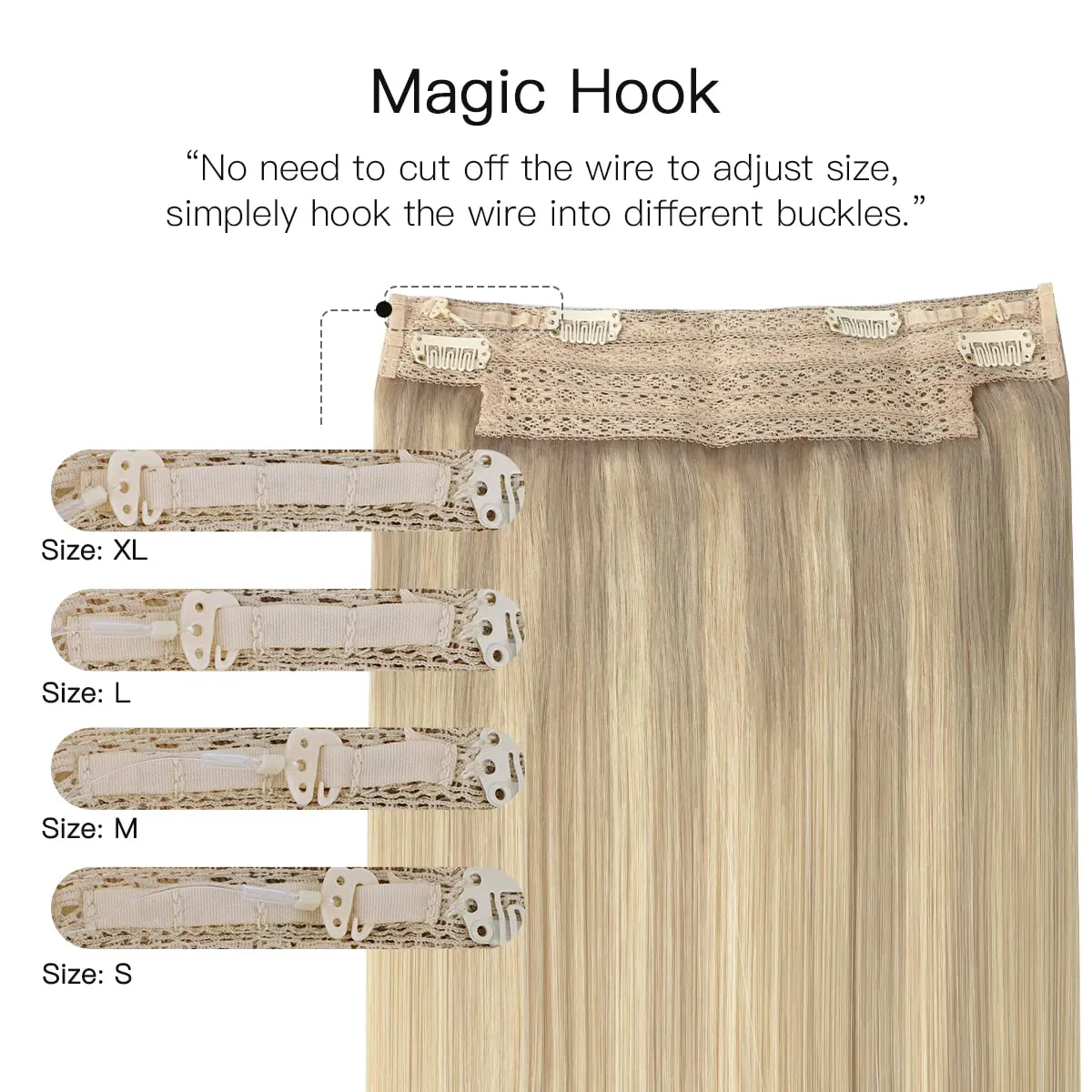 HOTBANANA Wire Hair Extensions, 14 inch 75g Ash Blonde to Golden & Platinum Blonde Fish Line Real Human Remy Straight Invisible Wire Extensions