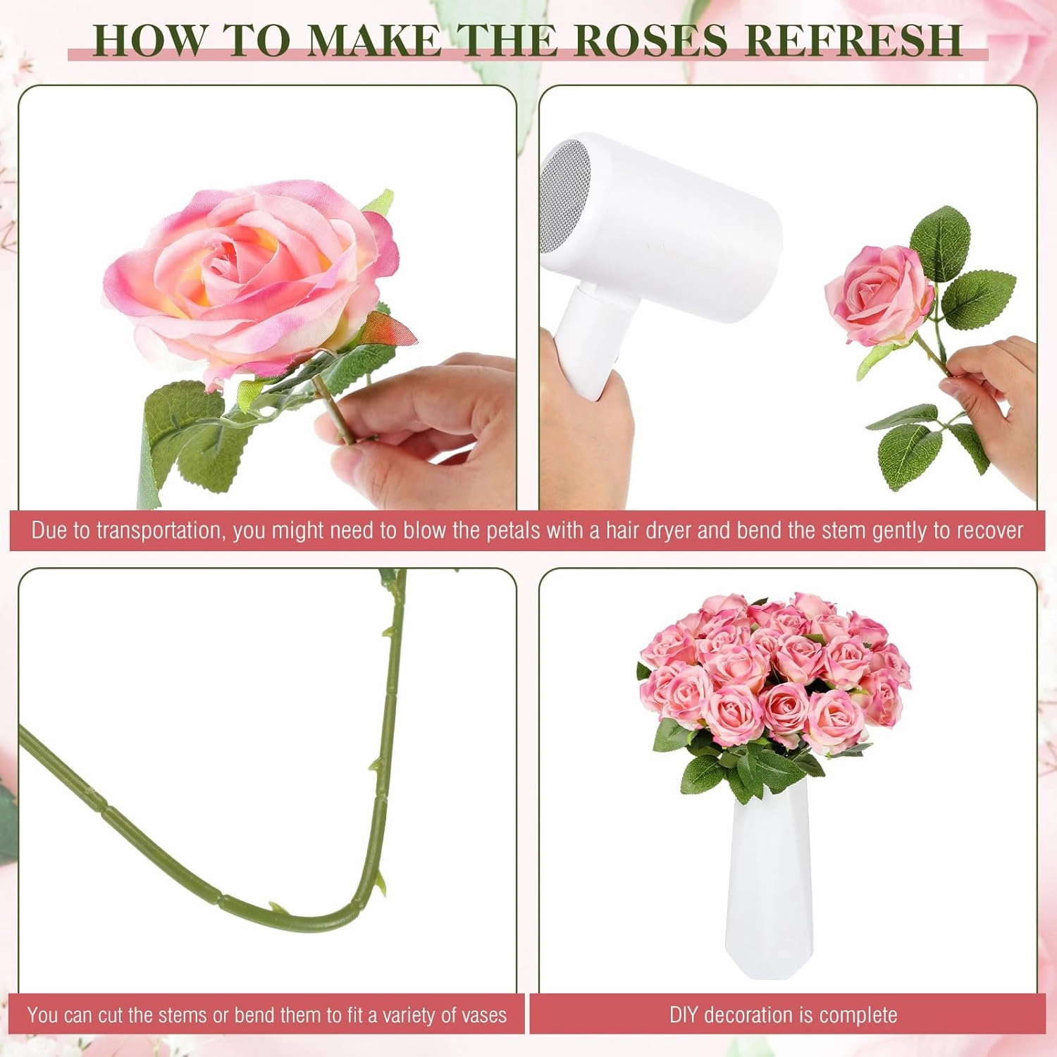 Hotop 20 Pcs Artificial Rose Flowers with Long Stem,Real Touch Silk Realistic Plastic Bouquet Roses Bulk for Home Decor Bridal Wedding Party Table Centerpieces Decorations(Rose Red)