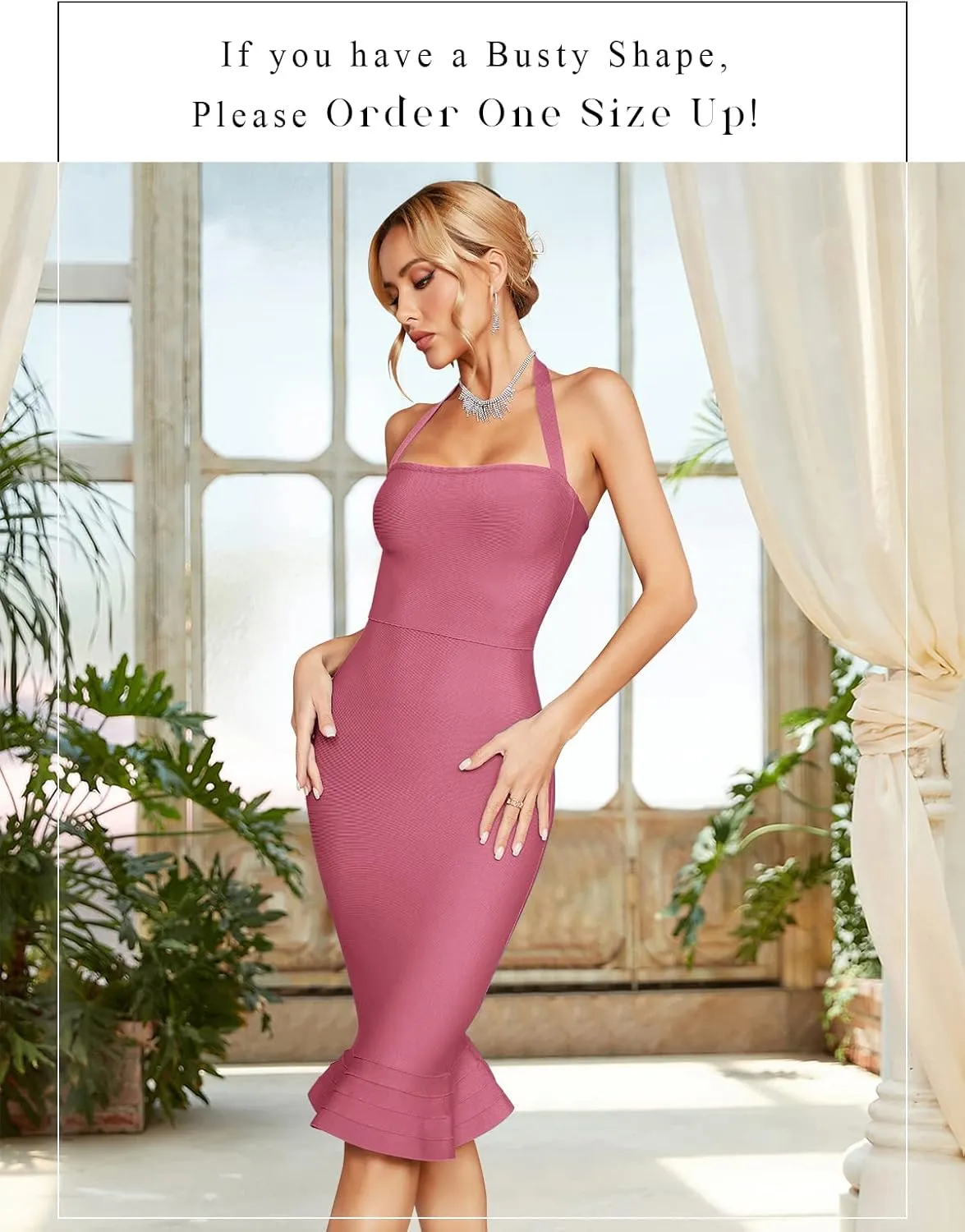 houstil Women's V Neck Halter Fishtail Bandage Bodycon Dress Party
