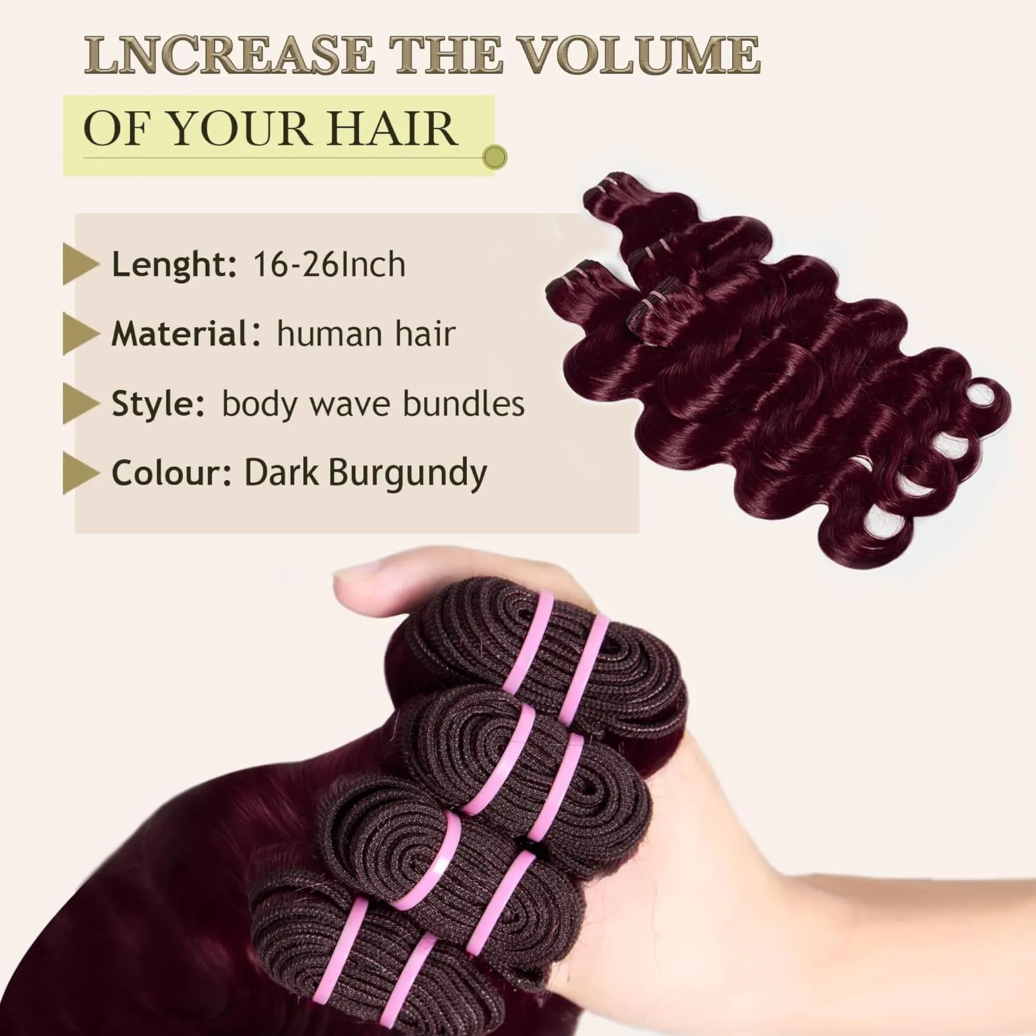 Human Hair Bundles 4 Bundles 16 18 20 22 Inch Hair Extensions Dark Burgundy Body Wave Bundles Human Hair 100% Unprocessed Brazilian Virgin Hair Quick Weave 99J