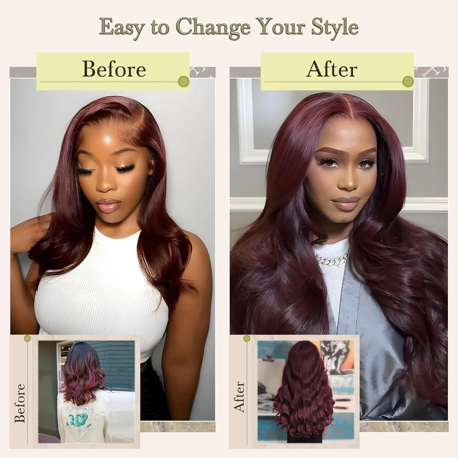 Human Hair Bundles 4 Bundles 16 18 20 22 Inch Hair Extensions Dark Burgundy Body Wave Bundles Human Hair 100% Unprocessed Brazilian Virgin Hair Quick Weave 99J