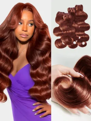 Human Hair Bundles 4 Bundles 16 18 20 22 Inch Hair Extensions Reddish Brown Copper Red Body Wave Bundle Human Hair 100% Unprocessed Brazilian Virgin Hair Quick Weave Bundle human hair L4