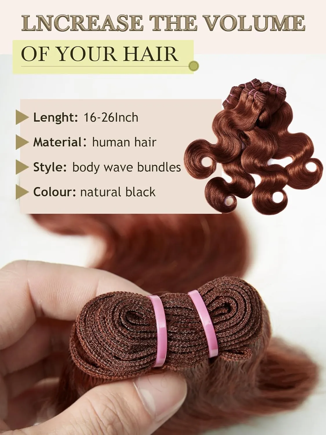 Human Hair Bundles 4 Bundles 16 18 20 22 Inch Hair Extensions Reddish Brown Copper Red Body Wave Bundle Human Hair 100% Unprocessed Brazilian Virgin Hair Quick Weave Bundle human hair L4