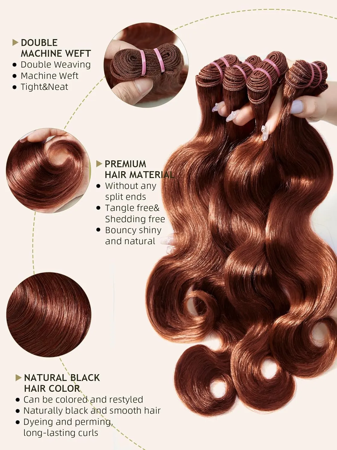 Human Hair Bundles 4 Bundles 16 18 20 22 Inch Hair Extensions Reddish Brown Copper Red Body Wave Bundle Human Hair 100% Unprocessed Brazilian Virgin Hair Quick Weave Bundle human hair L4