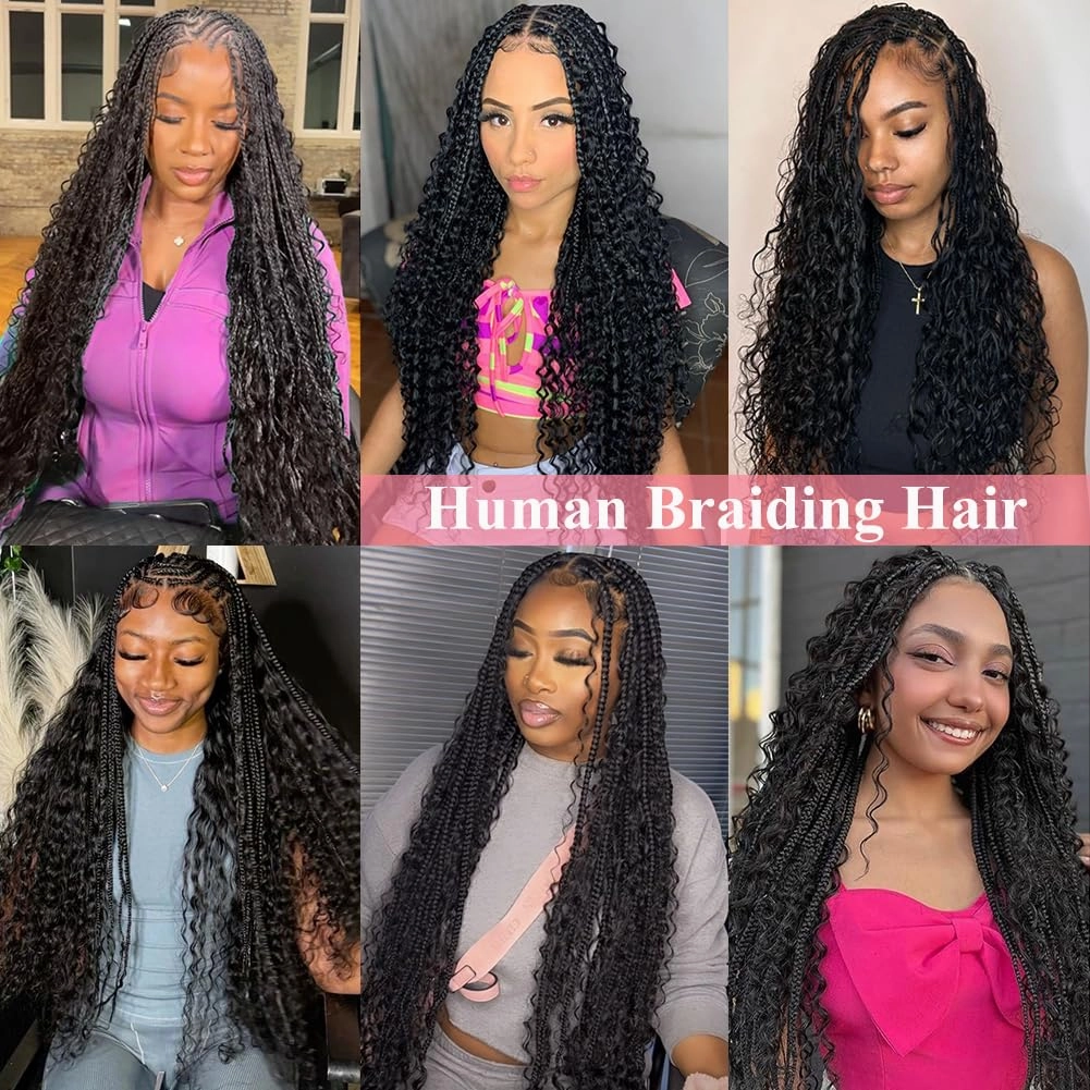 Human Braiding Hair Deep Wave Bulk Human Hair for Braiding 1 Bundle No Weft 10A Brazilian Virgin Curly Human Hair Extensions for Boho Braids Wet and Wavy Human Hair Braiding Hair 50g(26 inch)