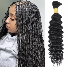 Human Braiding Hair Deep Wave Bulk Human Hair for Braiding 1 Bundle No Weft 10A Brazilian Virgin Curly Human Hair Extensions for Boho Braids Wet and Wavy Human Hair Braiding Hair 50g(26 inch)