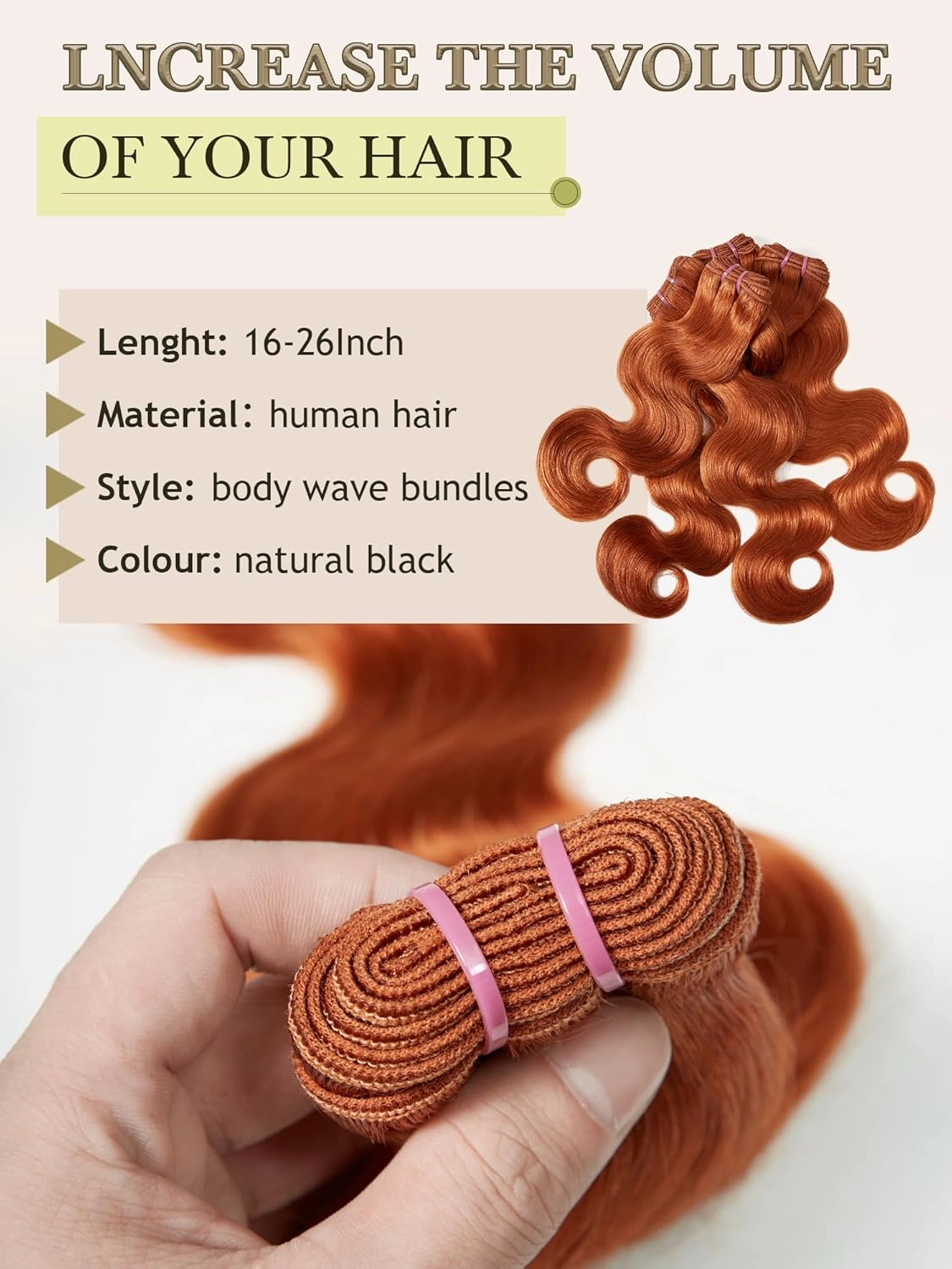 Human Hair Bundles 4 Bundles 12 14 16 18 Inch Hair Extensions Ginger Orange Body Wave Bundles Human Hair 100% Unprocessed Brazilian Virgin Hiar Quick Weave 350