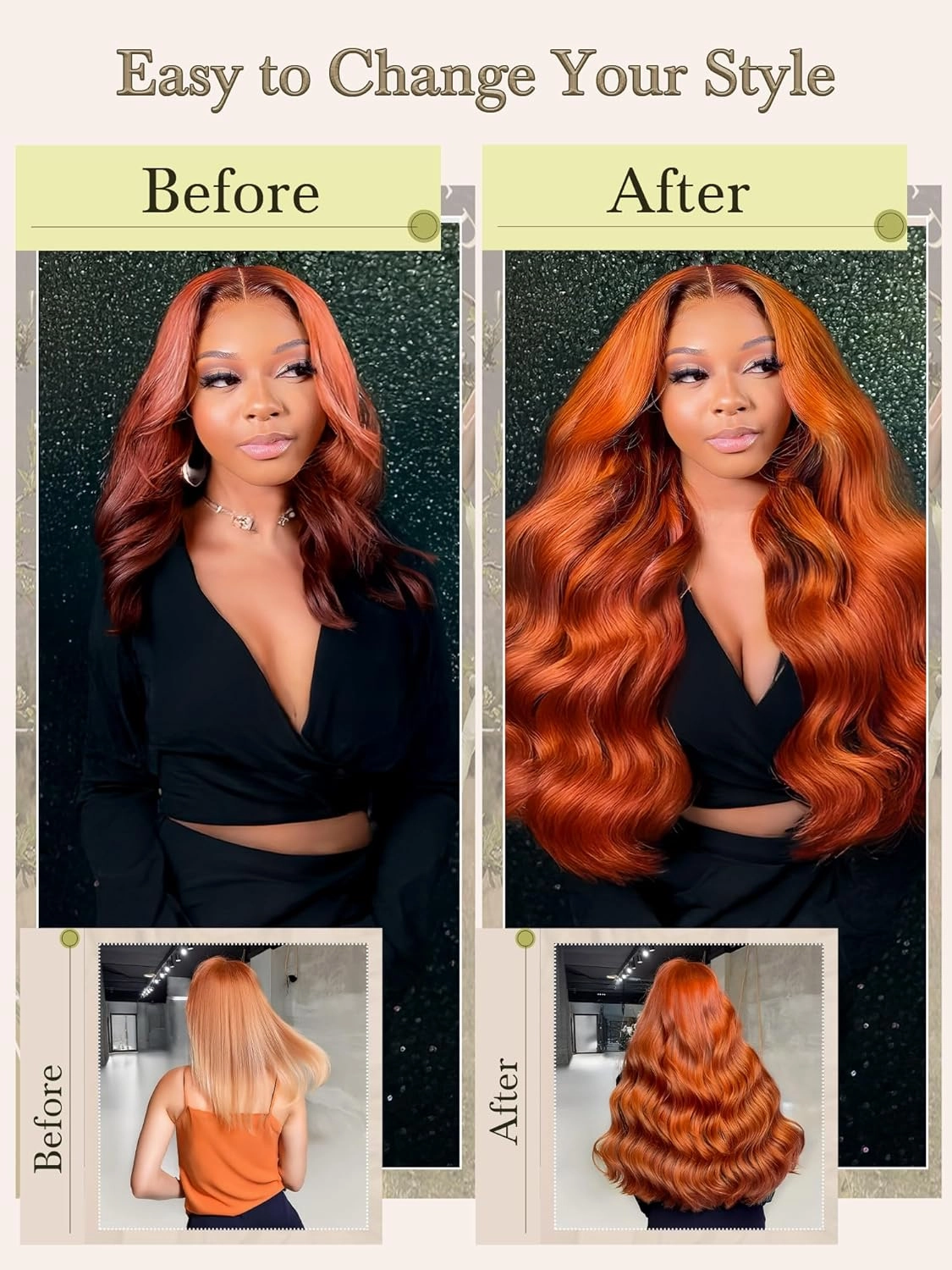 Human Hair Bundles 4 Bundles 12 14 16 18 Inch Hair Extensions Ginger Orange Body Wave Bundles Human Hair 100% Unprocessed Brazilian Virgin Hiar Quick Weave 350