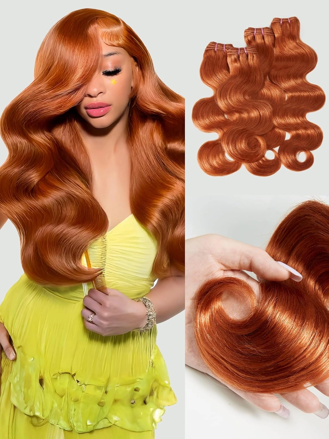 Human Hair Bundles 4 Bundles 12 14 16 18 Inch Hair Extensions Ginger Orange Body Wave Bundles Human Hair 100% Unprocessed Brazilian Virgin Hiar Quick Weave 350