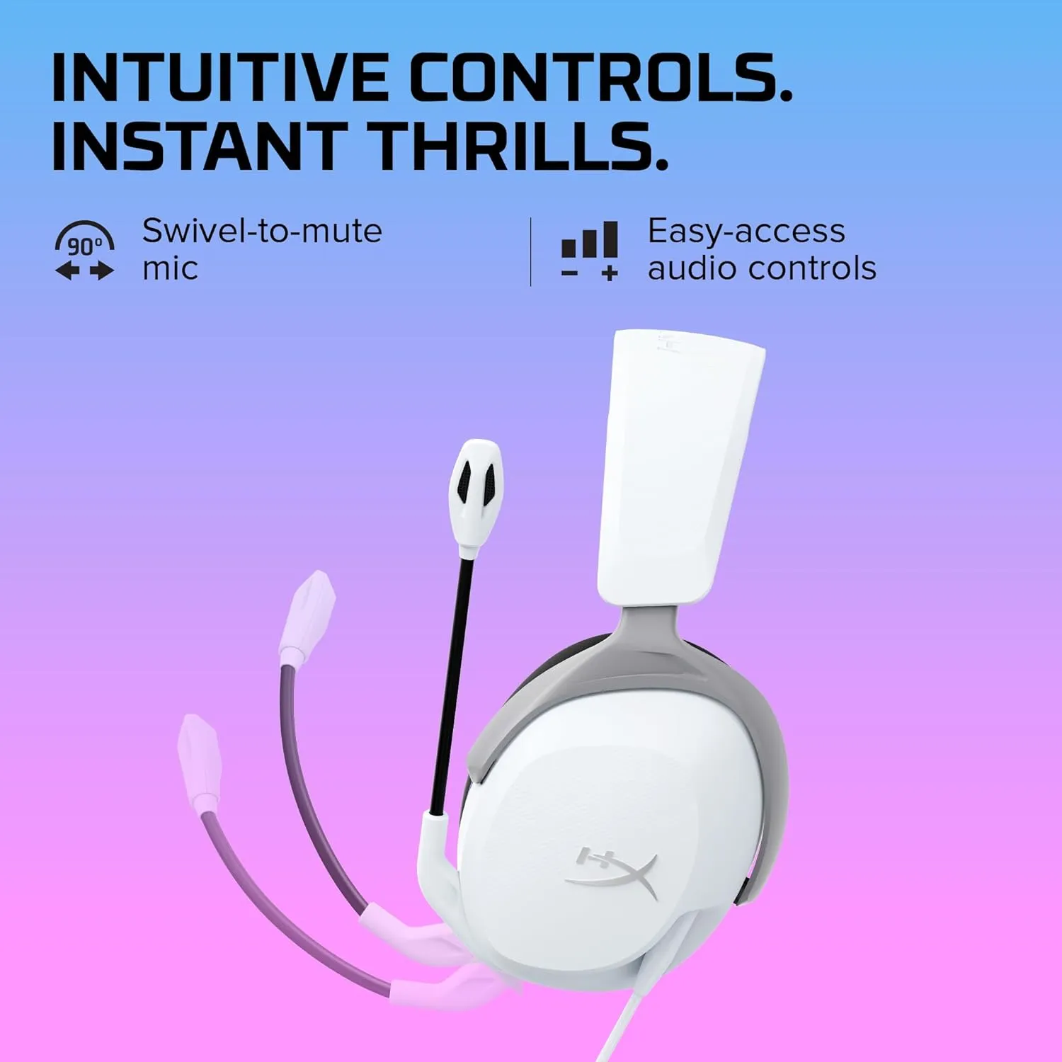 HyperX Cloud Stinger 2 Core - Gaming Headset for Playstation, Lightweight Over-Ear Headset with mic, Swivel-to-Mute Function, 40mm Drivers - White