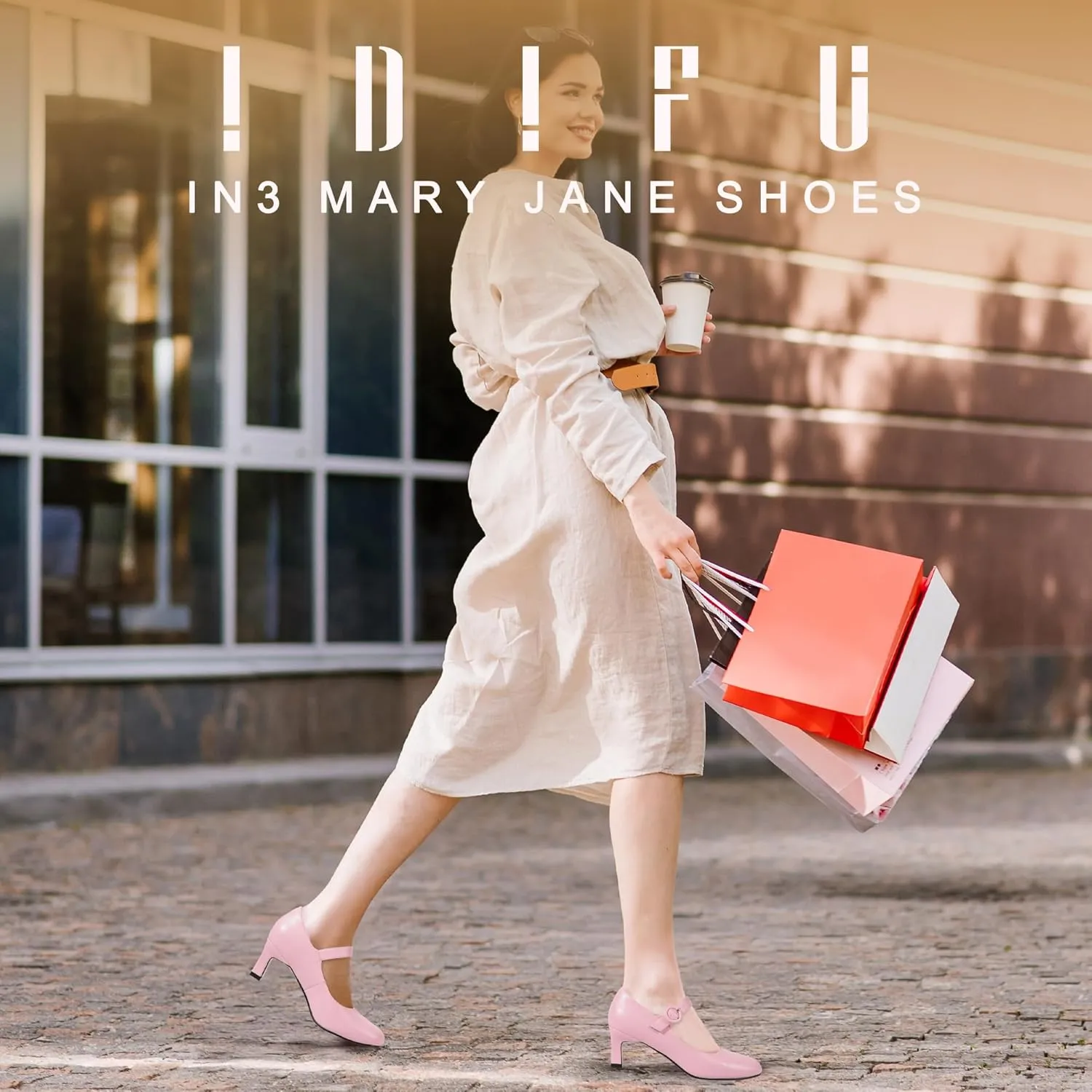 IDIFU IN3 Mary Jane Shoes Women's Closed Round Toe Low Short Small Heels Dressy Heeled Dress Shoes for Women Bride Ladies Wedding Work Comfortable Trendy Pumps with Round Buckle