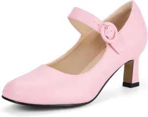 IDIFU IN3 Mary Jane Shoes Women's Closed Round Toe Low Short Small Heels Dressy Heeled Dress Shoes for Women Bride Ladies Wedding Work Comfortable Trendy Pumps with Round Buckle