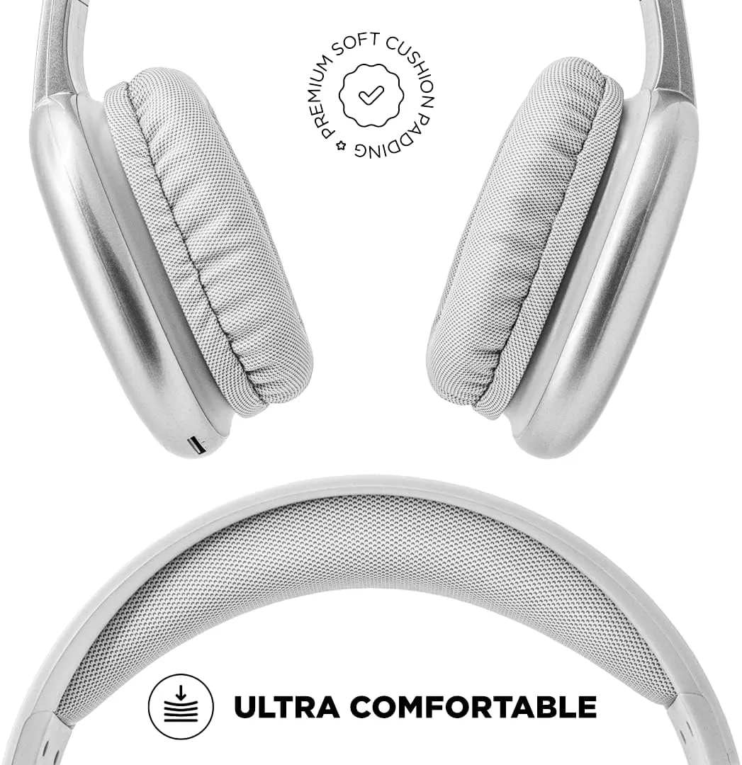iJoy Ultra Wireless Headphones with Microphone- Rechargeable Over Ear Wireless Bluetooth Headphones with 10Hr Playtime, SD Slot, Backup Wire- Soft Cushion Wireless Headset with Mic (Silver)