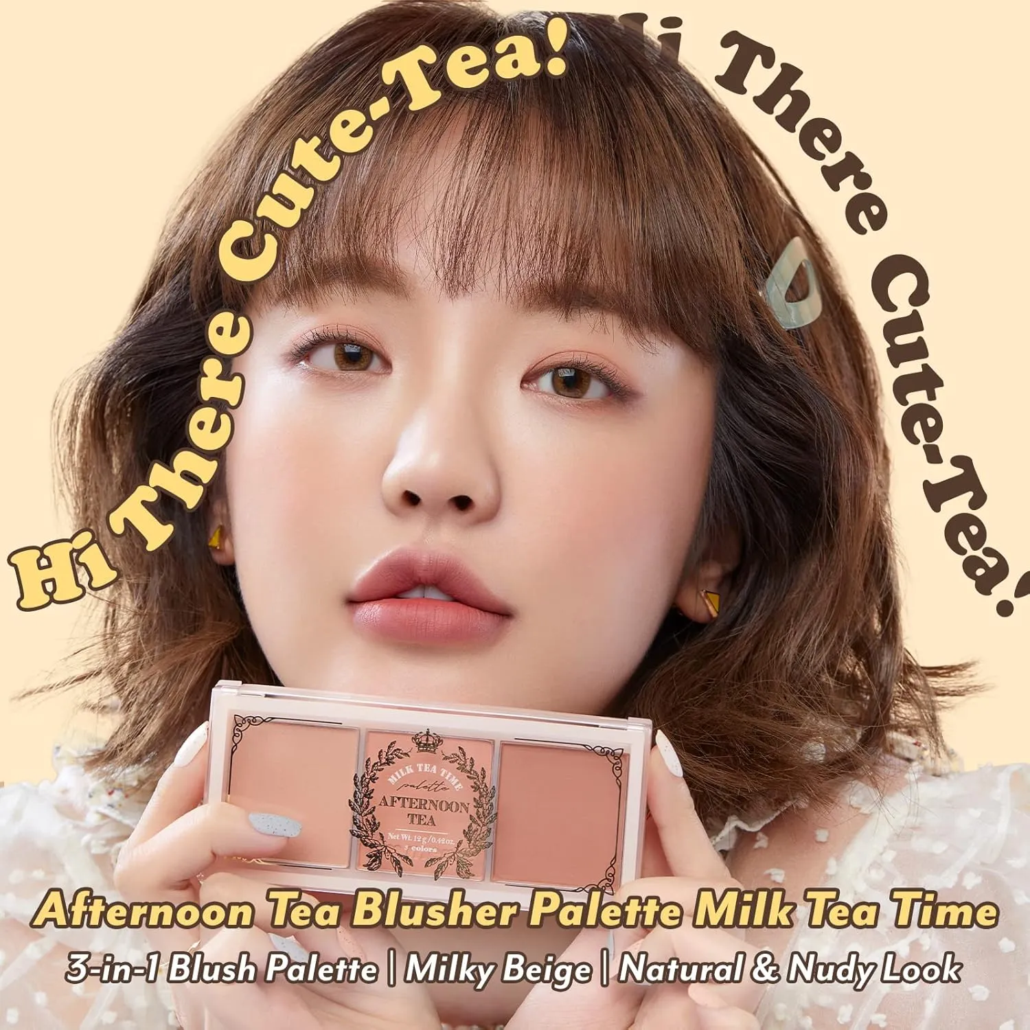 I'M MEME Blusher Palette - Afternoon Tea_Milk Tea Time | Soft Pink, Peach, Lavender, 3 Shades Palette, Matte Powder, Face & Cheeks, For All Skin Tones, Powdery Finish, Mother's Day, 0.4 Oz