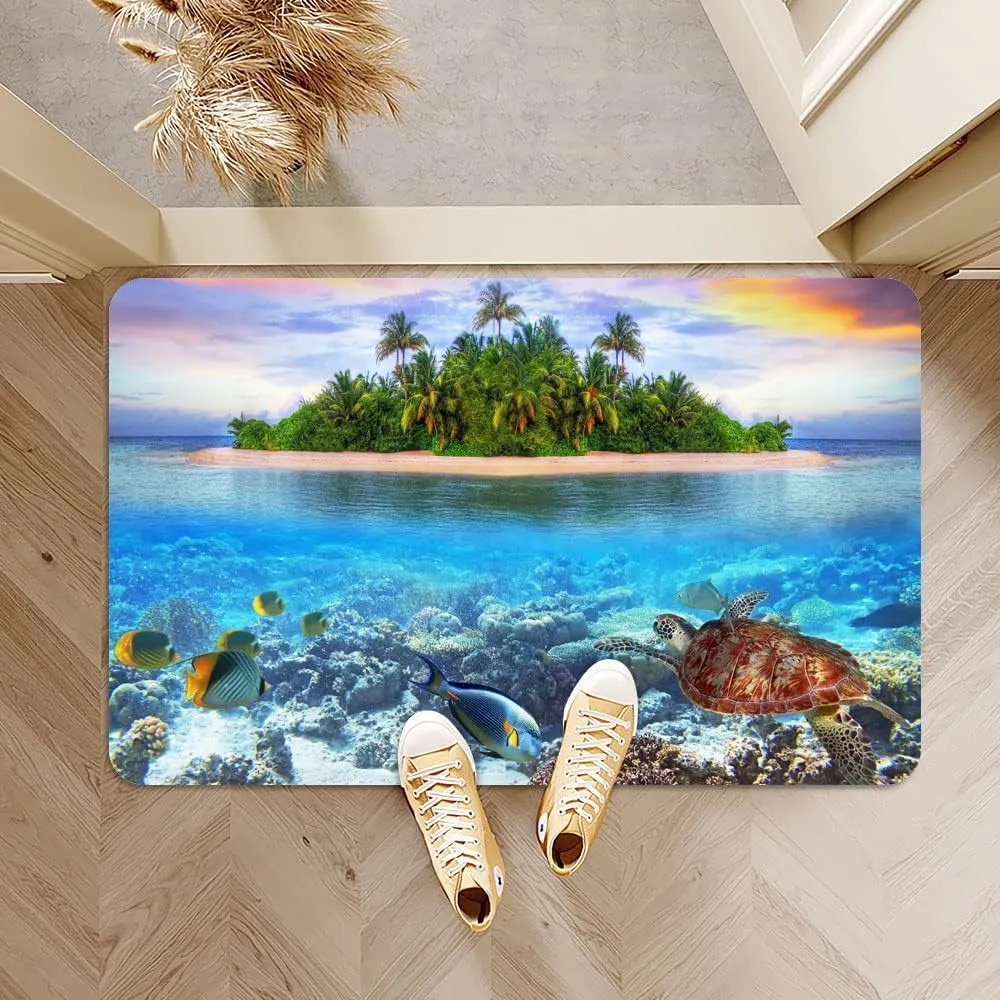 IMAYONDIA Diatomaceous Earth Bath Mat,Beaches and Underwater Parks Soft Wrinkle Free Bathroom Floor Rugs Non-Slip Volume Super Absorbent Fast Drying for Bathroom Kitchen Door mat (40cm×60cm)