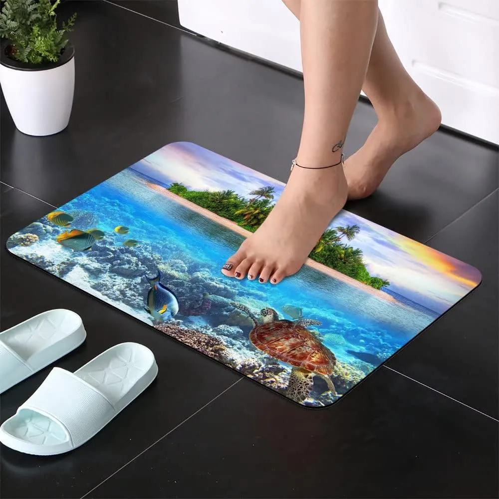 IMAYONDIA Diatomaceous Earth Bath Mat,Beaches and Underwater Parks Soft Wrinkle Free Bathroom Floor Rugs Non-Slip Volume Super Absorbent Fast Drying for Bathroom Kitchen Door mat (40cm×60cm)
