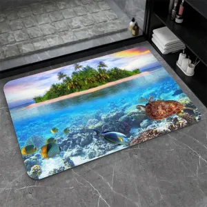 IMAYONDIA Diatomaceous Earth Bath Mat,Beaches and Underwater Parks Soft Wrinkle Free Bathroom Floor Rugs Non-Slip Volume Super Absorbent Fast Drying for Bathroom Kitchen Door mat (40cm×60cm)