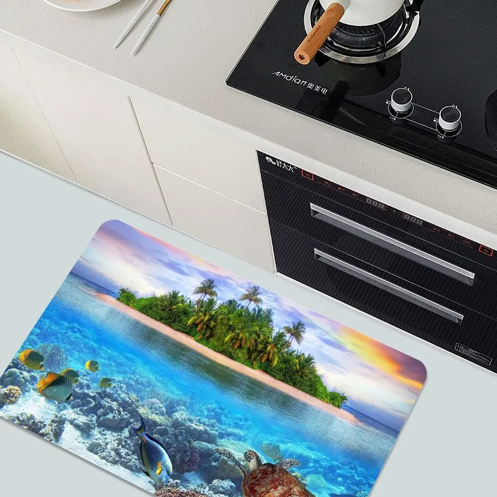 IMAYONDIA Diatomaceous Earth Bath Mat,Beaches and Underwater Parks Soft Wrinkle Free Bathroom Floor Rugs Non-Slip Volume Super Absorbent Fast Drying for Bathroom Kitchen Door mat (40cm×60cm)