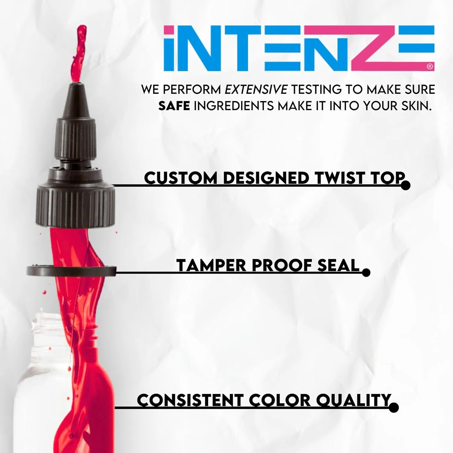 Intenze Bright Red Tattoo Ink 1oz with Excellent Long-Lasting Opacity, Made in USA, Exceptional Skin Coverage, Sterilized and Direct from The Manufacturer.