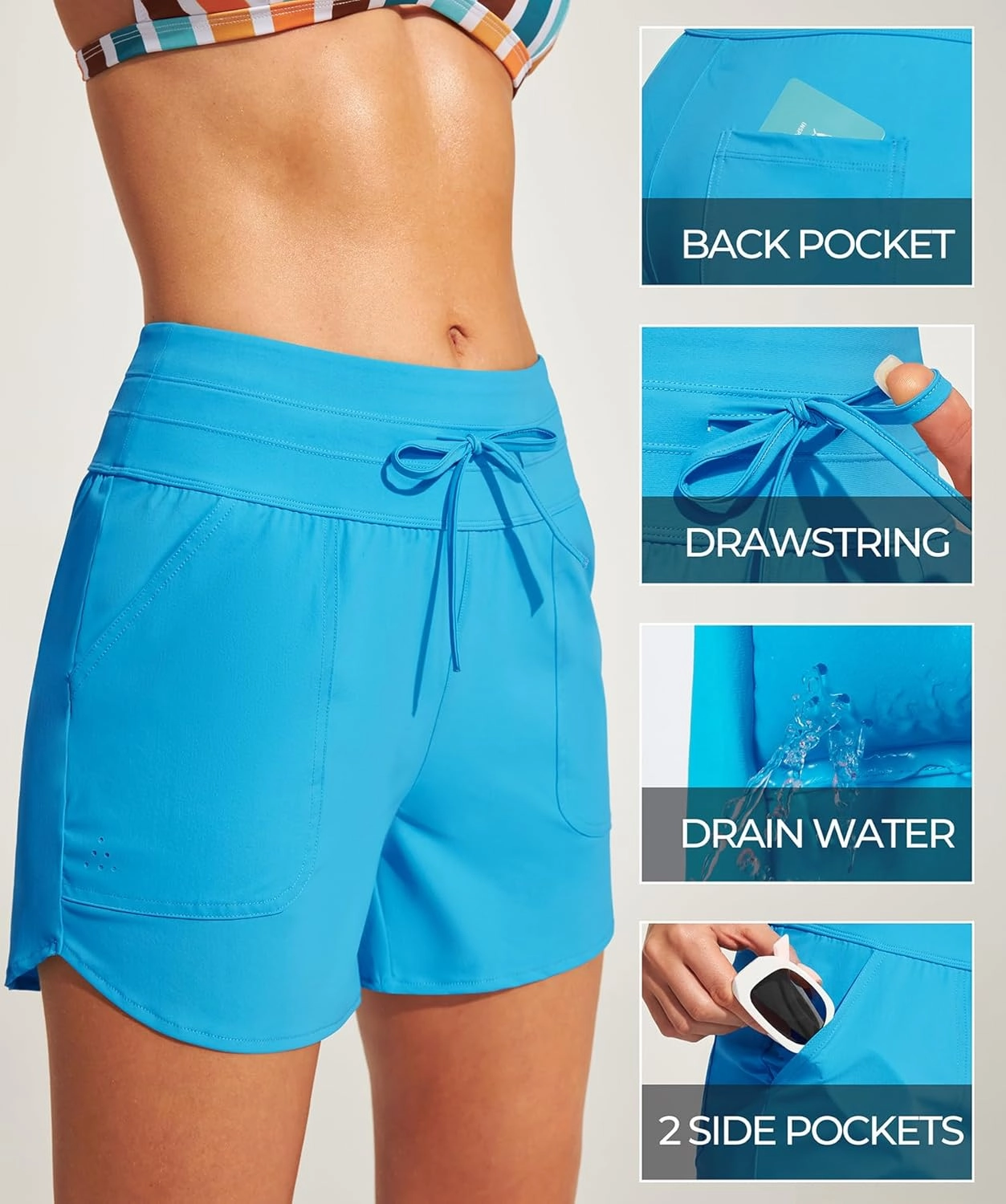 IUGA Womens 5" Swim Board Shorts Stretchy High Waisted Beach Shorts for Women Quick Dry UPF 50  Swimsuit Bottoms with Liner