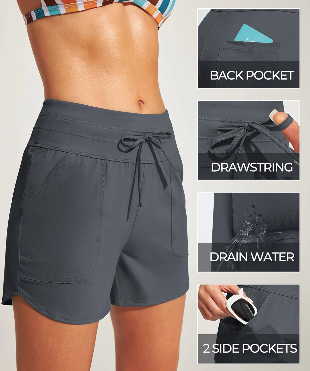 IUGA Womens 5" Swim Board Shorts Stretchy High Waisted Beach Shorts for Women Quick Dry UPF 50  Swimsuit Bottoms with Liner