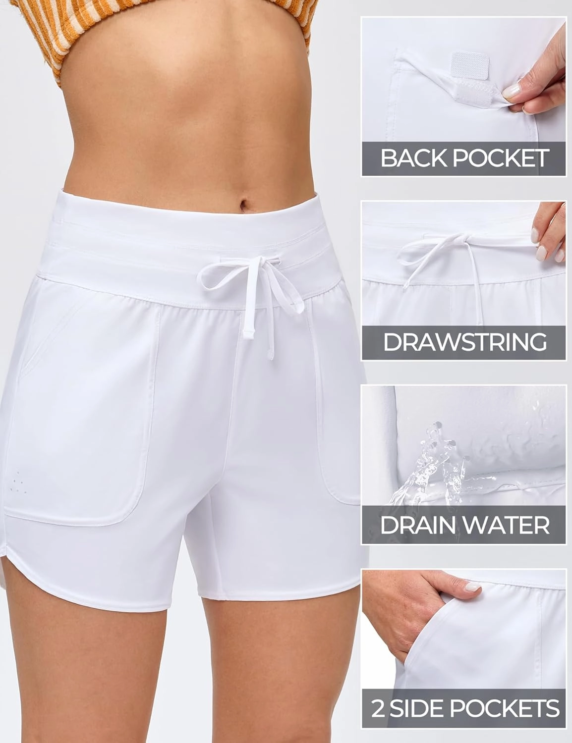IUGA Womens 5" Swim Board Shorts Stretchy High Waisted Beach Shorts for Women Quick Dry UPF 50  Swimsuit Bottoms with Liner