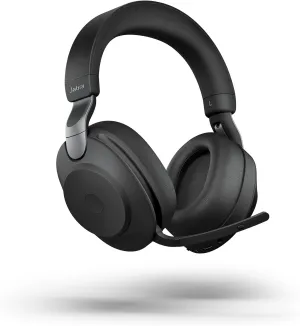 Jabra Evolve2 85 Wireless PC Headset – Noise Cancelling UC Certified Stereo Headphones with Long-Lasting Battery – USB-C Bluetooth Adapter – Black