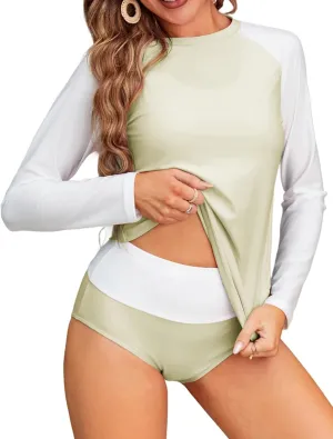 JACK SMITH Women's 3 Piece Long Sleeve Rush Guard Swimsuit UPF 50  Tummy Control High Waist Bathing Suit