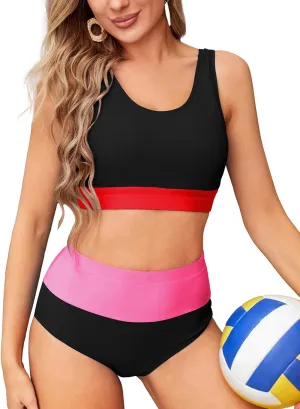 JACK SMITH Women's 3 Piece Long Sleeve Rush Guard Swimsuit UPF 50  Tummy Control High Waist Bathing Suit