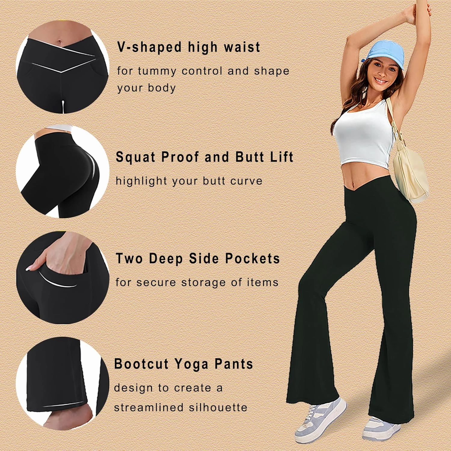 JADD Womens Flare Yoga Pants with Pockets Crossover High Waisted Bootcut Flare Leggings Tummy Control Workout Dress Pants