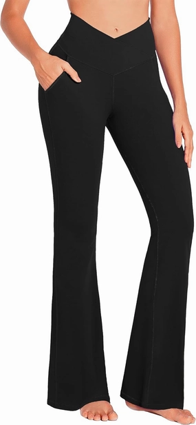 JADD Womens Flare Yoga Pants with Pockets Crossover High Waisted Bootcut Flare Leggings Tummy Control Workout Dress Pants