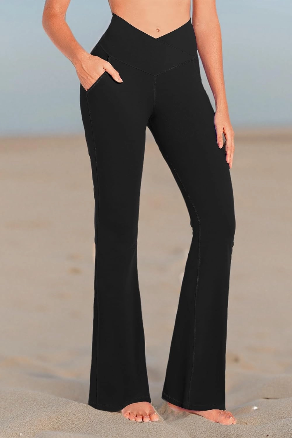 JADD Womens Flare Yoga Pants with Pockets Crossover High Waisted Bootcut Flare Leggings Tummy Control Workout Dress Pants