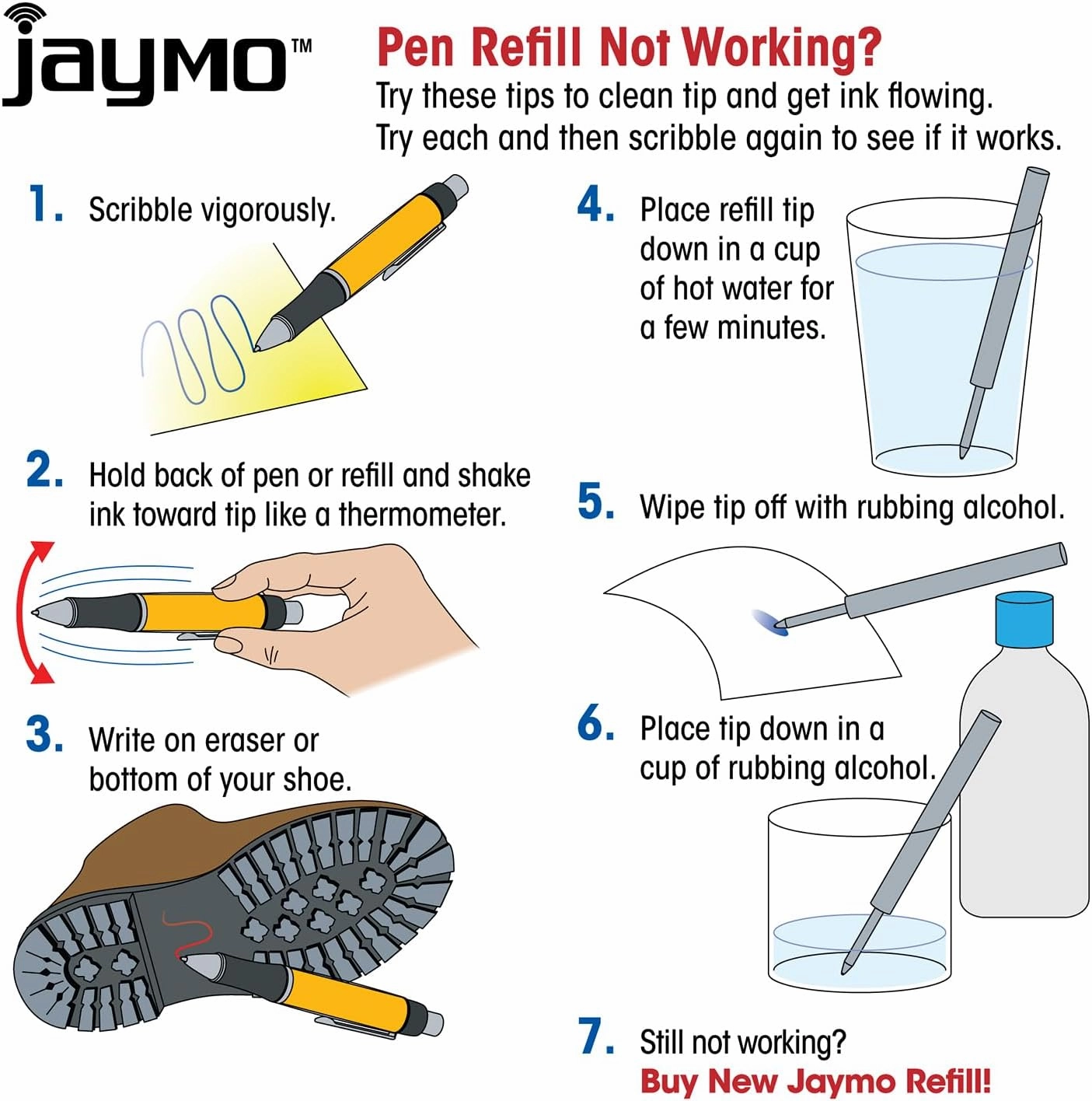 Jaymo Replacement for Parker 1950371 and Bastion - Measures 3.875 in / 98 mm Long - G2 Ballpoint Pen Refill - 48 Blue