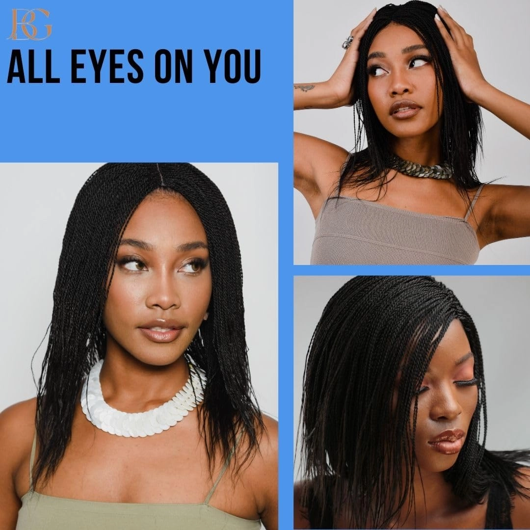 JBG 12-Inch Micro Million Twist Braided Wig - Light, Soft Braid Wigs for Black Women with Glueless 4X4 Lace Closure - No Tangle Synthetic Braids - Black