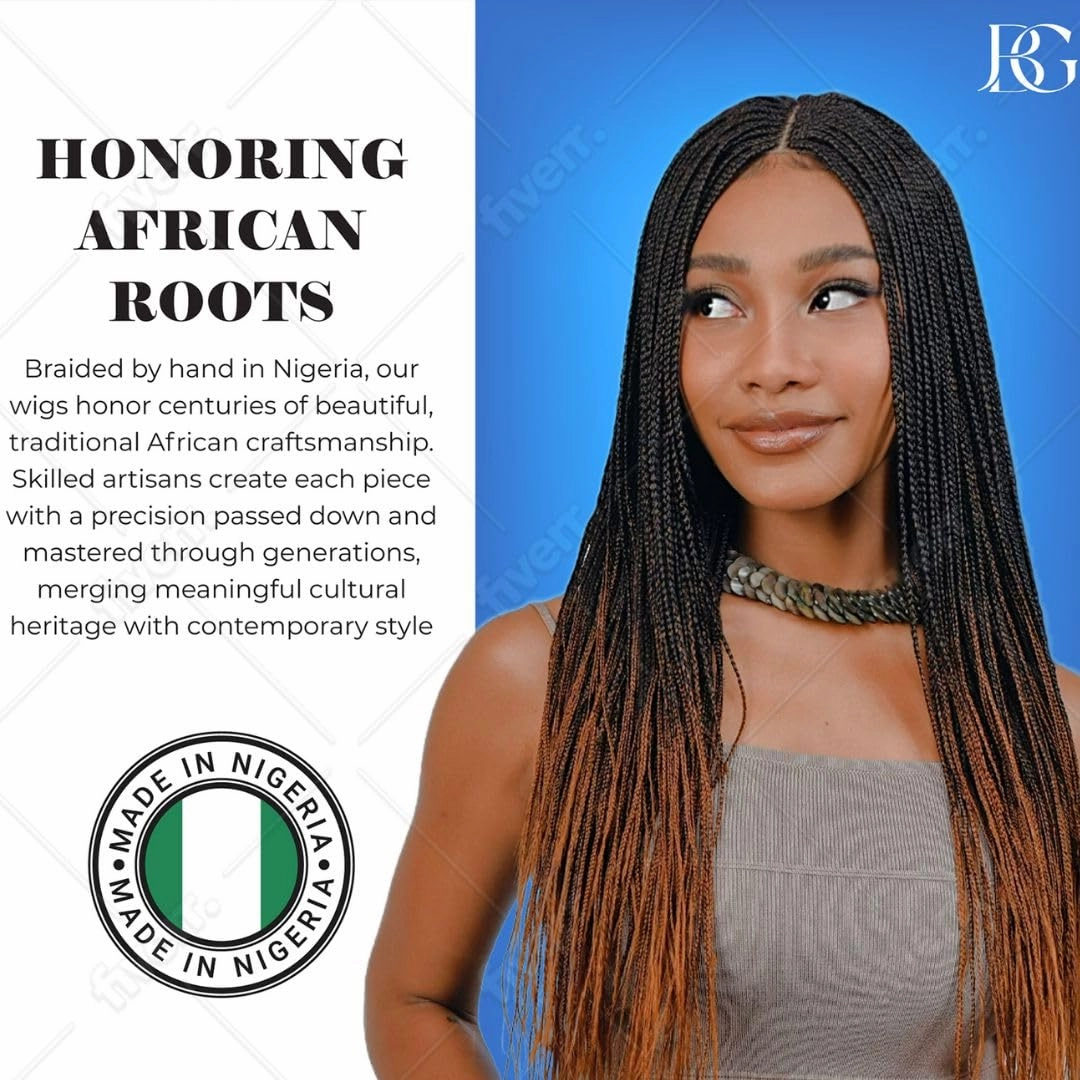 JBG 12-Inch Micro Million Twist Braided Wig - Light, Soft Braid Wigs for Black Women with Glueless 4X4 Lace Closure - No Tangle Synthetic Braids - Black
