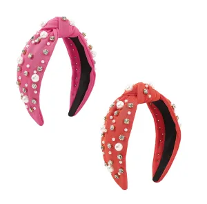 JILIYUPA Carnival Headband Rhinestone Cross Knotted Turban Hair Hoop Carnival Crystal Twist Velvet Wide Hairband Party Hair Accessory (Pink, Orange)