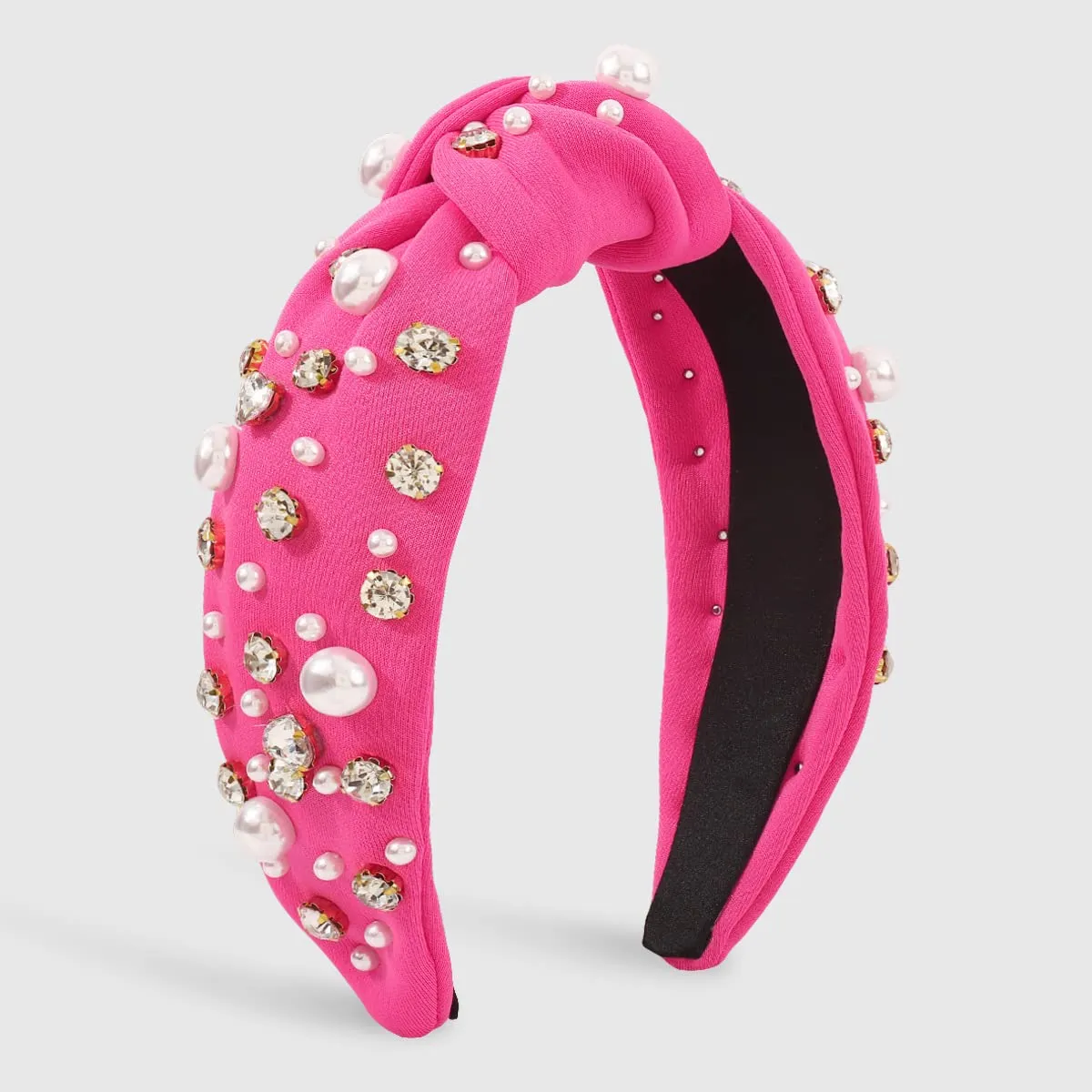 JILIYUPA Carnival Headband Rhinestone Cross Knotted Turban Hair Hoop Carnival Crystal Twist Velvet Wide Hairband Party Hair Accessory (Pink, Orange)
