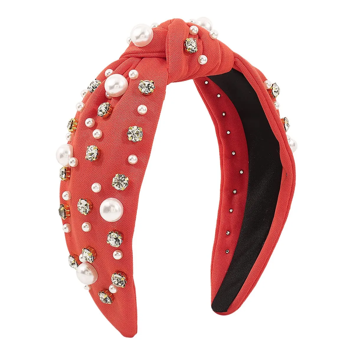 JILIYUPA Carnival Headband Rhinestone Cross Knotted Turban Hair Hoop Carnival Crystal Twist Velvet Wide Hairband Party Hair Accessory (Pink, Orange)