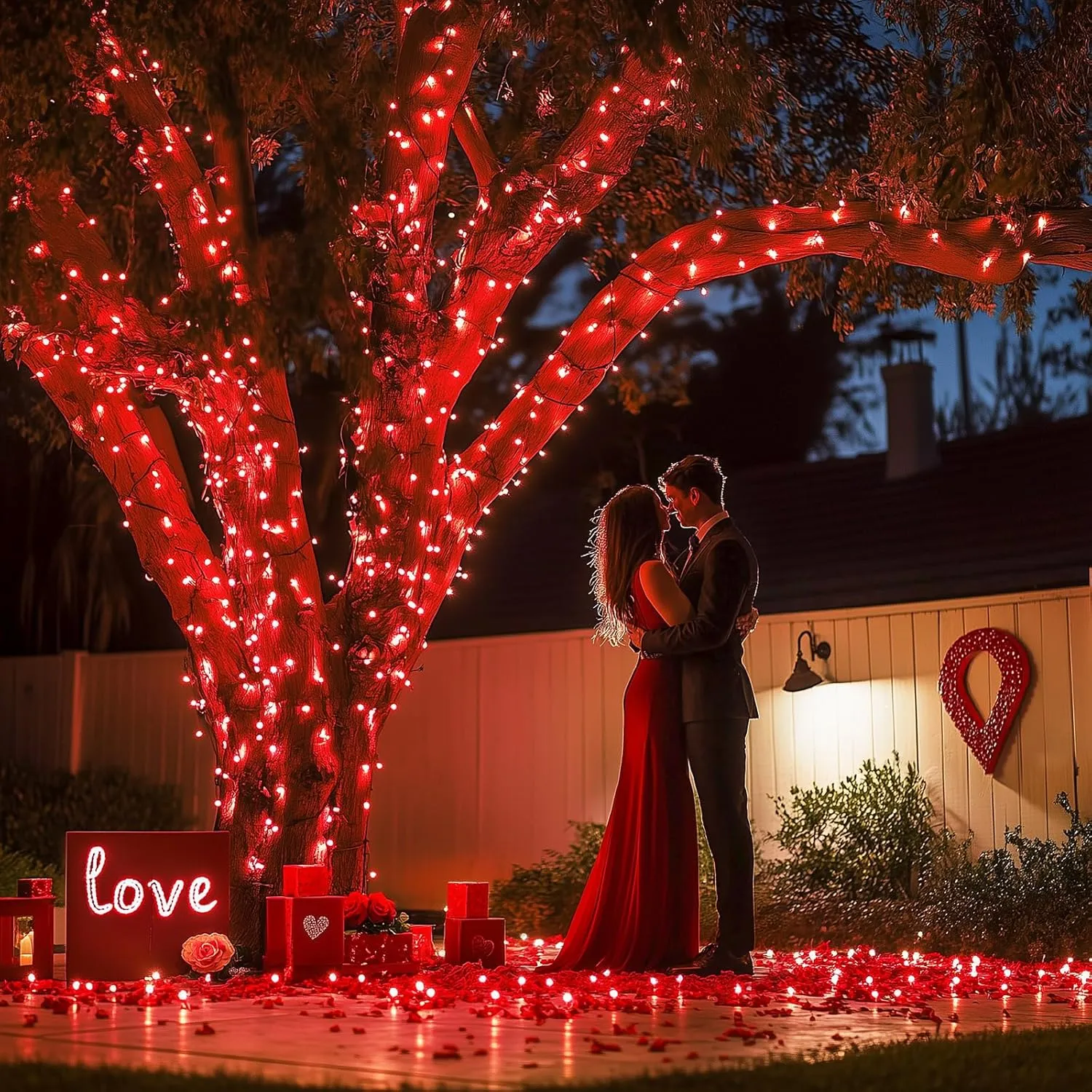JMEXSUSS 2 Pack Red Solar Lights, Each 100 LED 33ft Valentine Solar Lights Outdoor, 8 Modes Christmas String Lights for Outside Valentine Day Tree Yard Decor