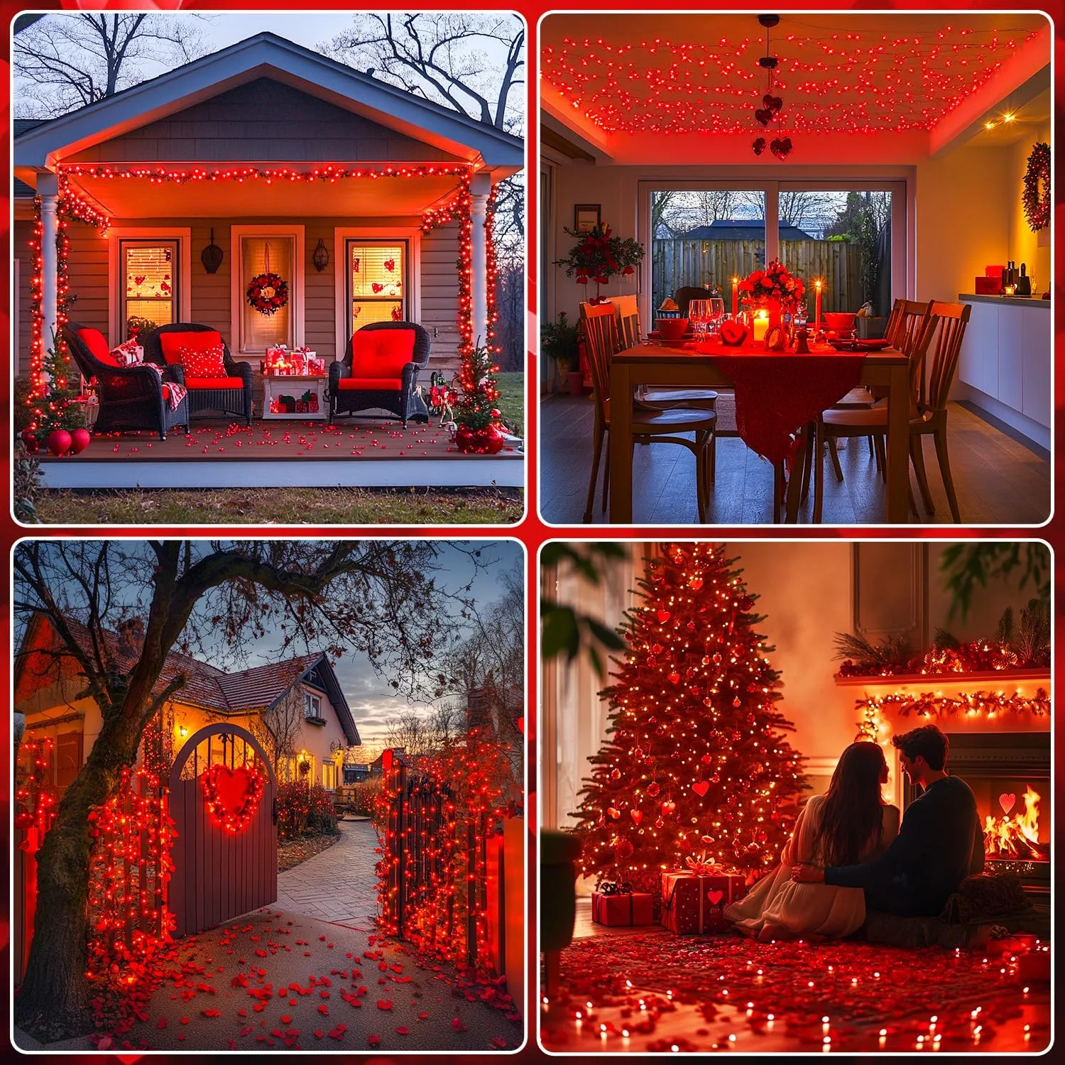 JMEXSUSS 2 Pack Red Solar Lights, Each 100 LED 33ft Valentine Solar Lights Outdoor, 8 Modes Christmas String Lights for Outside Valentine Day Tree Yard Decor