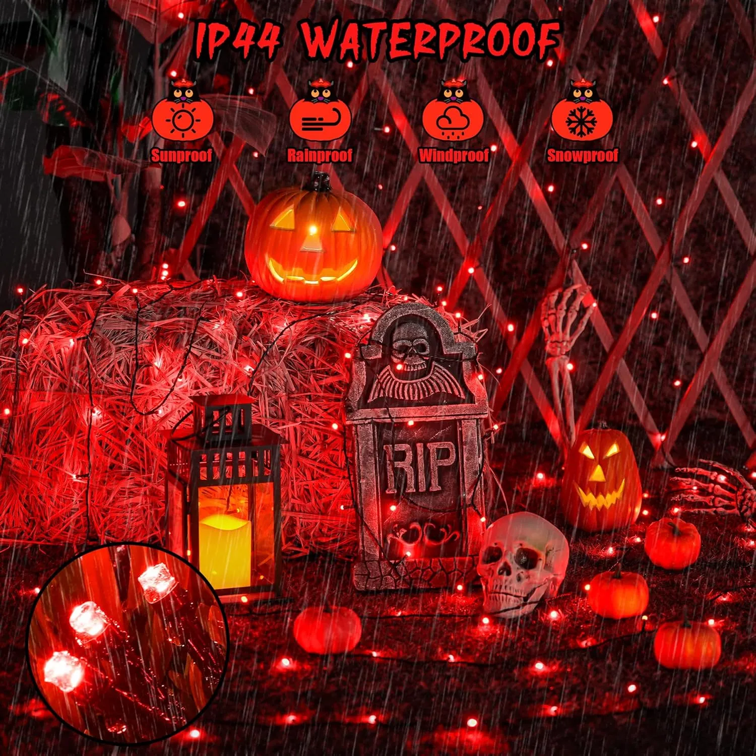 JMEXSUSS 600 LED Red Solar String Lights Outdoor Waterproof, 206.7ft 8 Modes Red Solar Christmas Lights for Outside Patio House Tree Party Xams Christmas Decorations