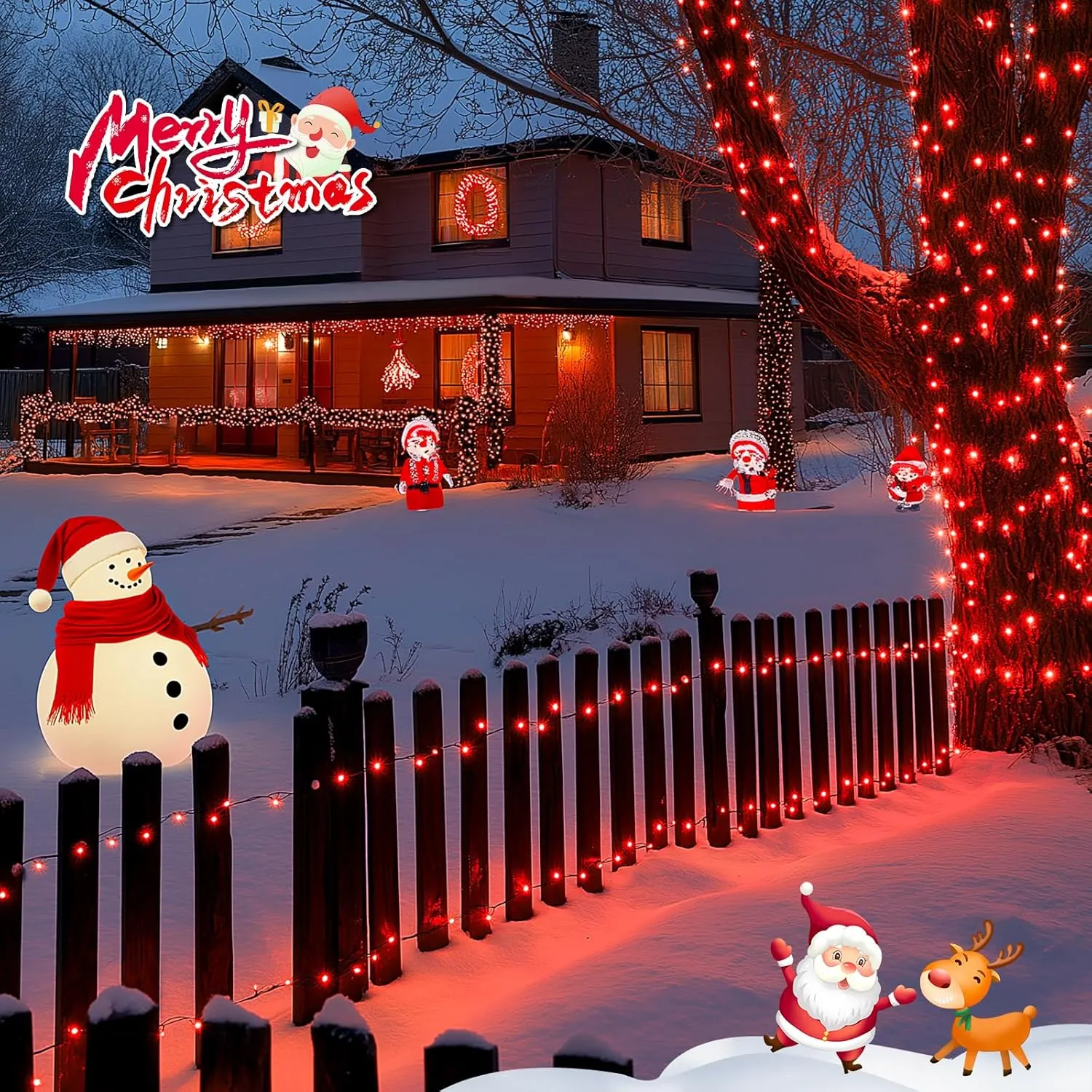JMEXSUSS 600 LED Red Solar String Lights Outdoor Waterproof, 206.7ft 8 Modes Red Solar Christmas Lights for Outside Patio House Tree Party Xams Christmas Decorations