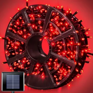 JMEXSUSS 600 LED Red Solar String Lights Outdoor Waterproof, 206.7ft 8 Modes Red Solar Christmas Lights for Outside Patio House Tree Party Xams Christmas Decorations