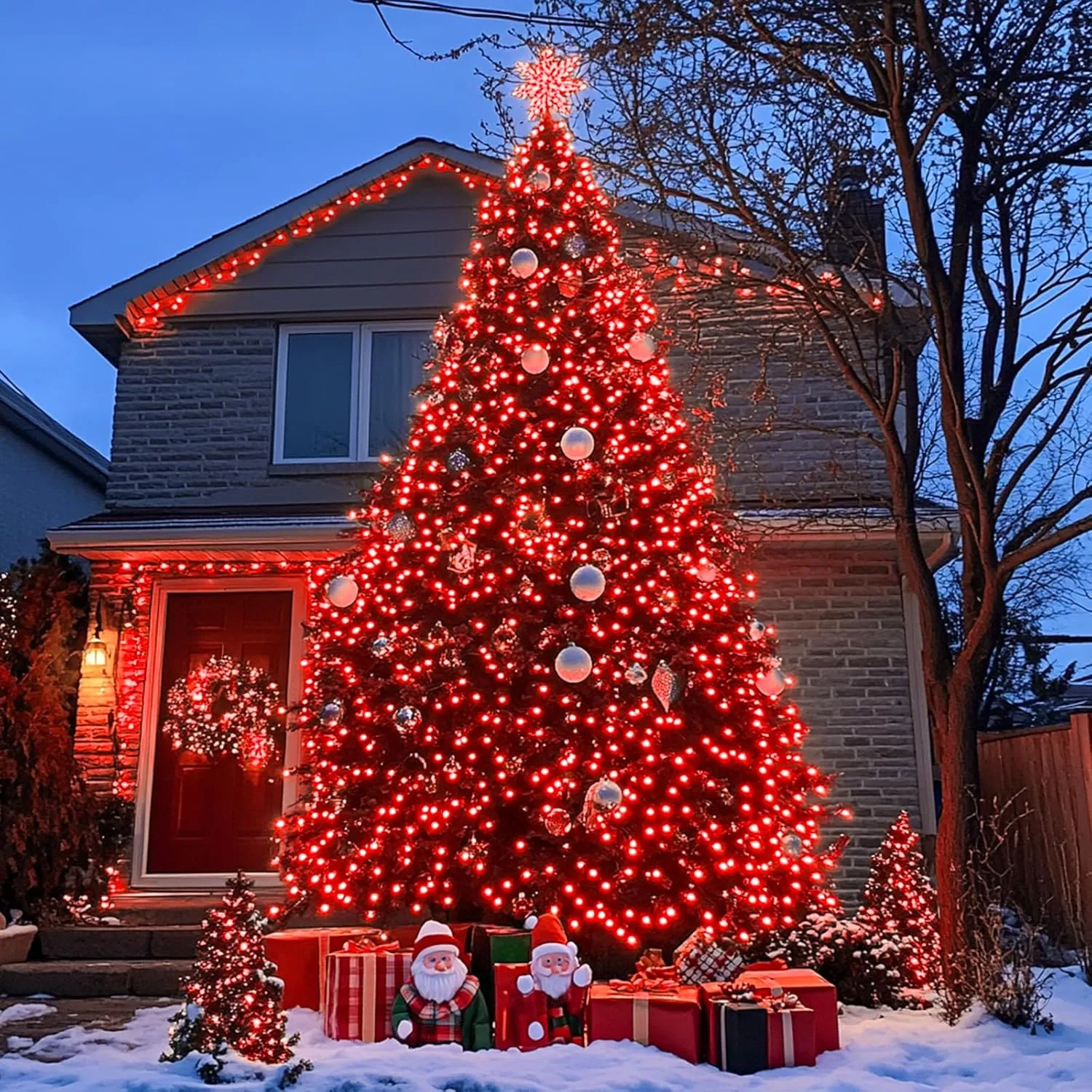 JMEXSUSS 600 LED Red Solar String Lights Outdoor Waterproof, 206.7ft 8 Modes Red Solar Christmas Lights for Outside Patio House Tree Party Xams Christmas Decorations
